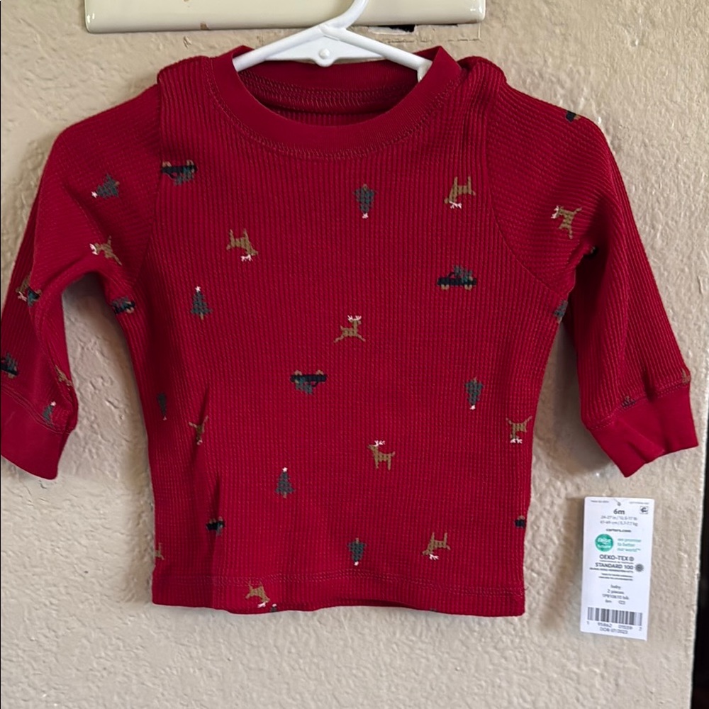 Red Kids Shirt with Reindeer Pattern